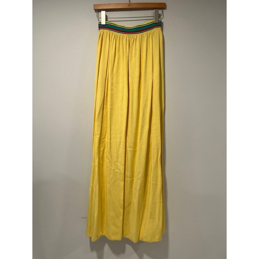 Vintage Homemade Maxi Skirt Butter Yellow with Ribbon Size Small JL - Picture 2 of 14